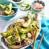 Sesame avocado and soba noodle salad